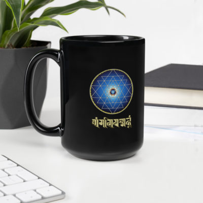 Tibetan Maha Mantra & Yantra Orb - Tall Black Mug